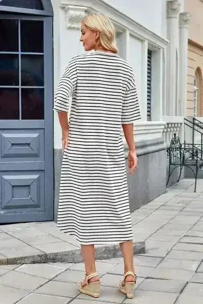 Lovelet Contrast Striped Half Sleeve Midi Tee Dress