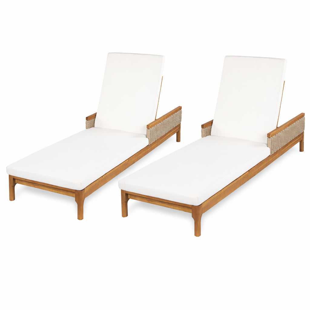 76.8" Solid Acacia Wood Sun Lounger Set of 2 with Cushions