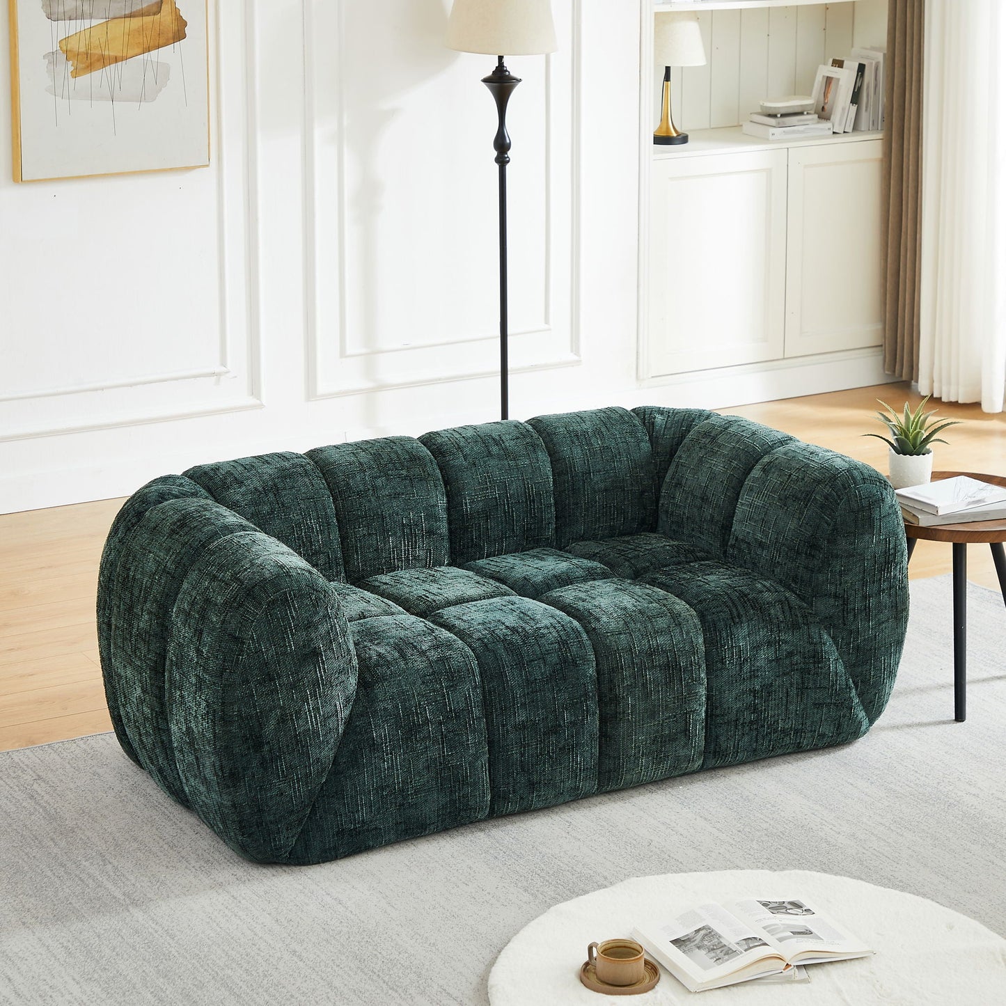 Quilted Cloud Sofa With Rounded Armrests And Piano Key Backrest Design