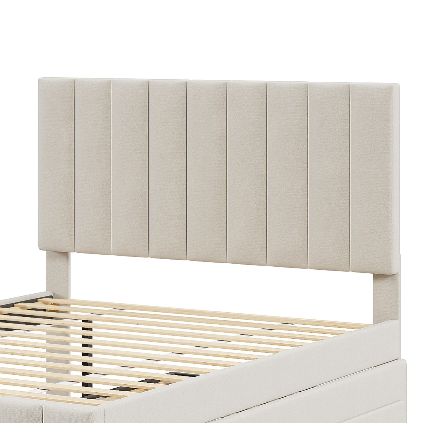 Upholstered Platform Bed With Twin Size Trundle And 3 Drawers