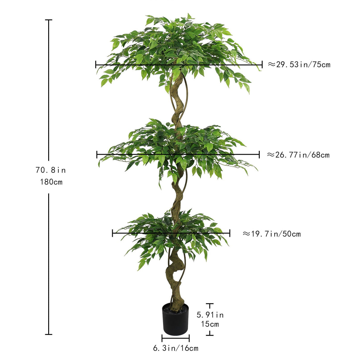 Artificial Ficus Tree With Pot For Home Decor Indoor Plant - Green