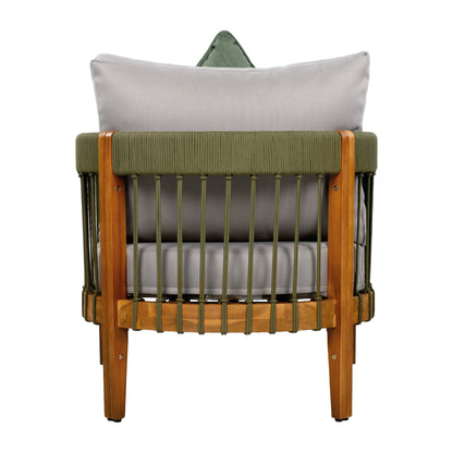 Acacia Wood Outdoor Club Chair with Handwoven Rope Accents