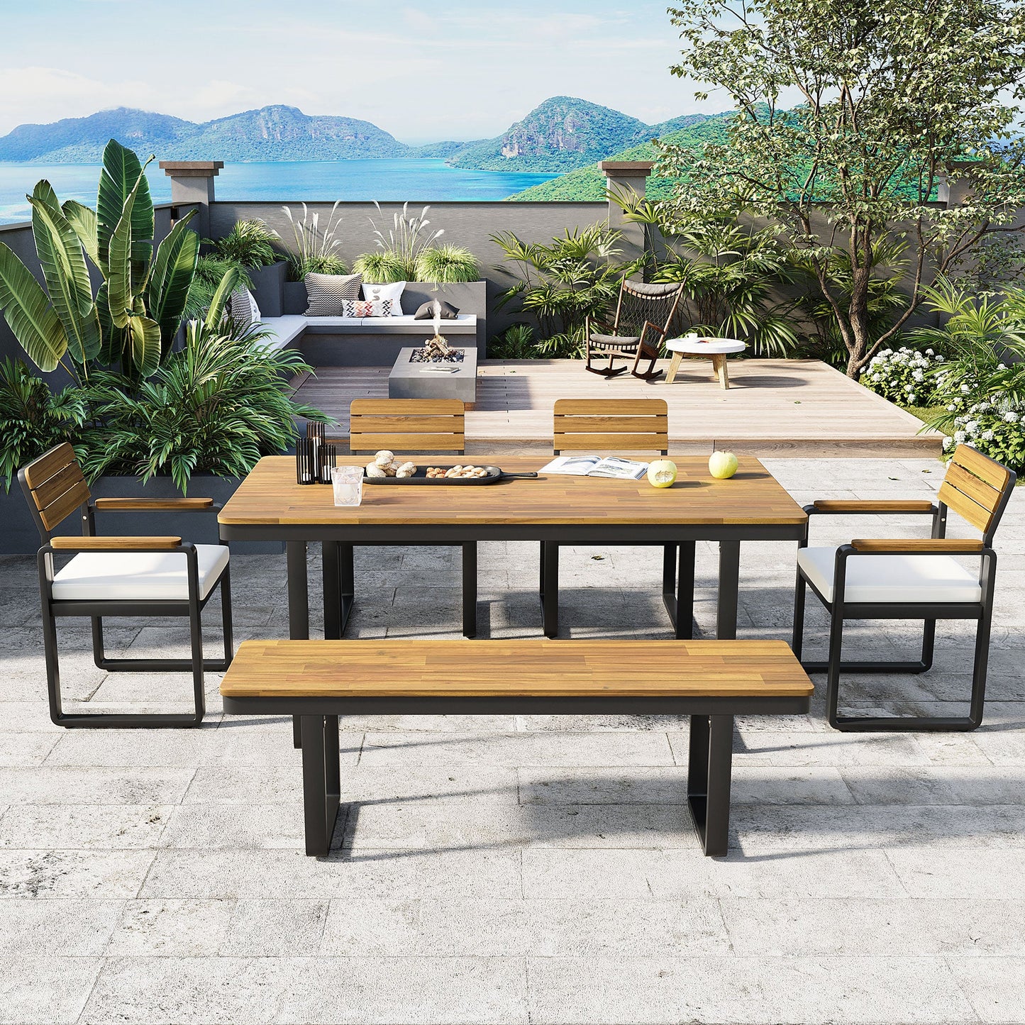6-Piece Outdoor Dining Set with Acacia Wood