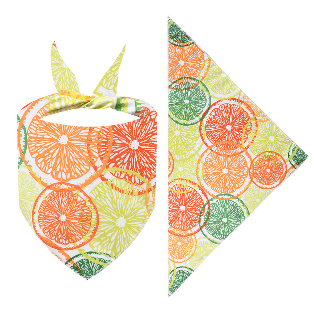 Cross-border New Cartoon Cute Pet Triangle Fresh Fruit Polyester Printed Cat And Dog Saliva Towel Scarf Wholesale