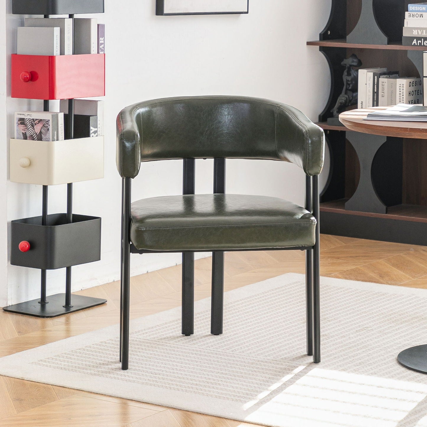 Modern Dining Upholstered Barrel Chair With Curved Back And Armrests