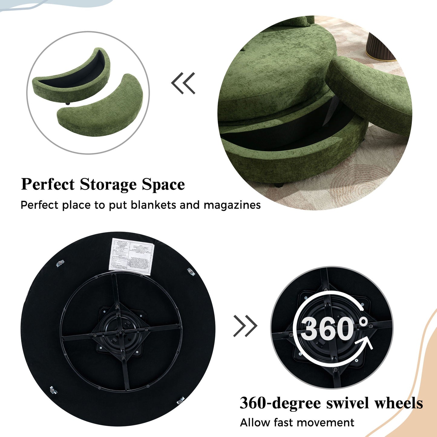 360° Swivel Accent Barrel Chair With Storage Ottoman & 4 Pillows, Modern Leisure Chair Round Accent For Living Room