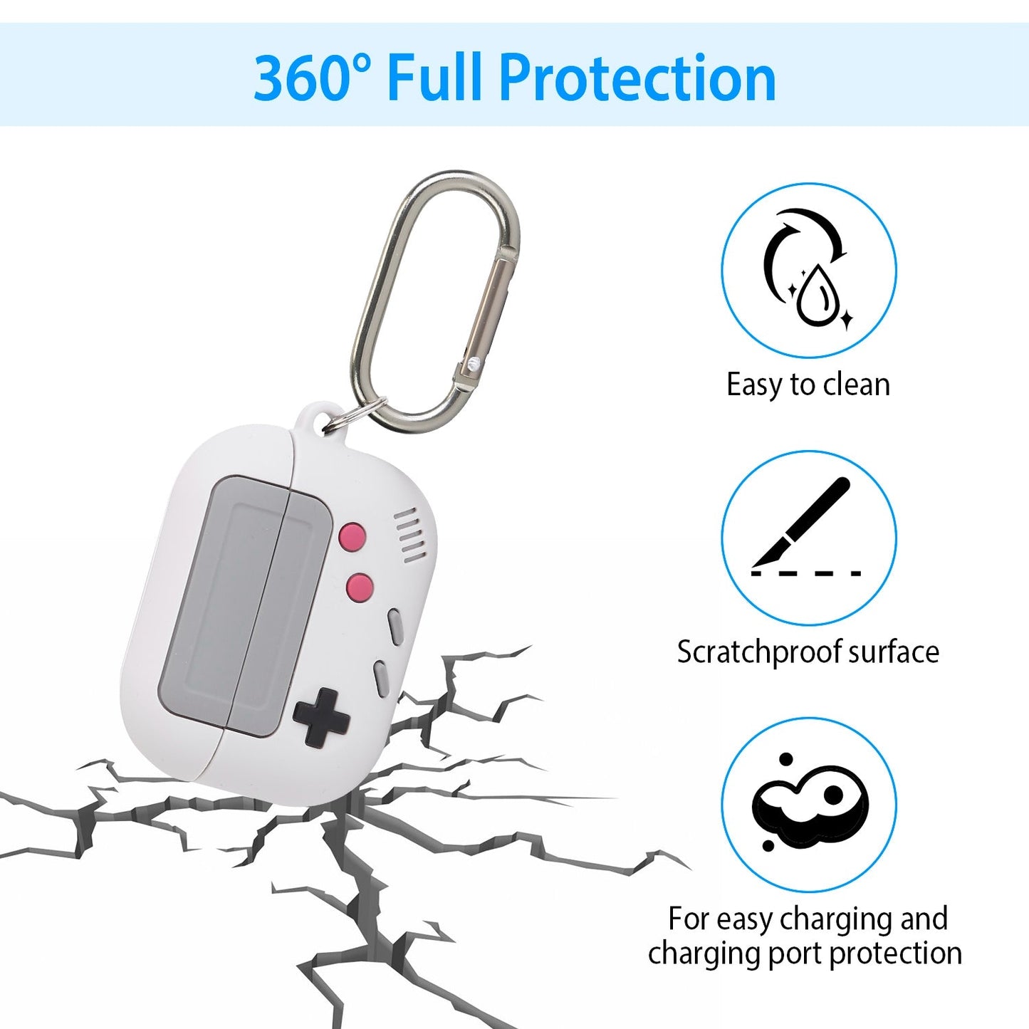 Silicone Protective Case Fit for Airpod Pro Full Protective Cover Shock-Absorbing Soft Silicone Case w/ Carabiner