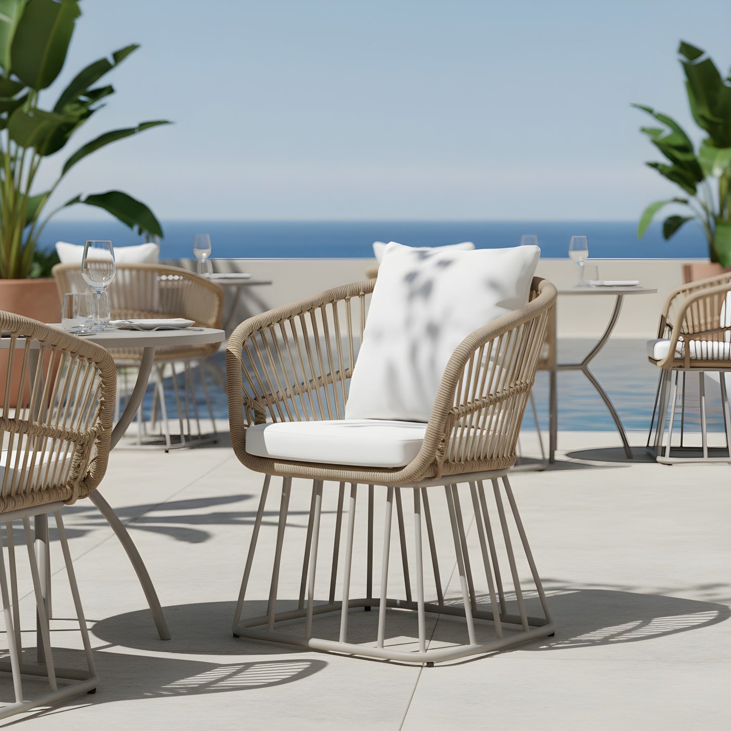 Outdoor Dining Chair MP1 - Teak Finish Wicker & Steel Frame