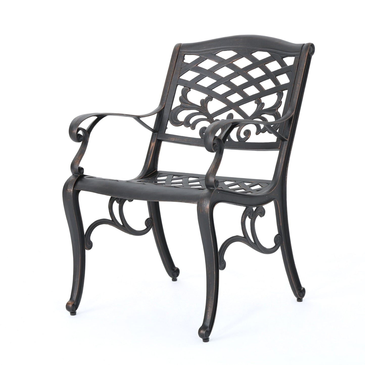 Luminea Outdoor Aluminum Dining Chair With Scroll Design, Lattice Pattern And Cabriole Legs - Copper