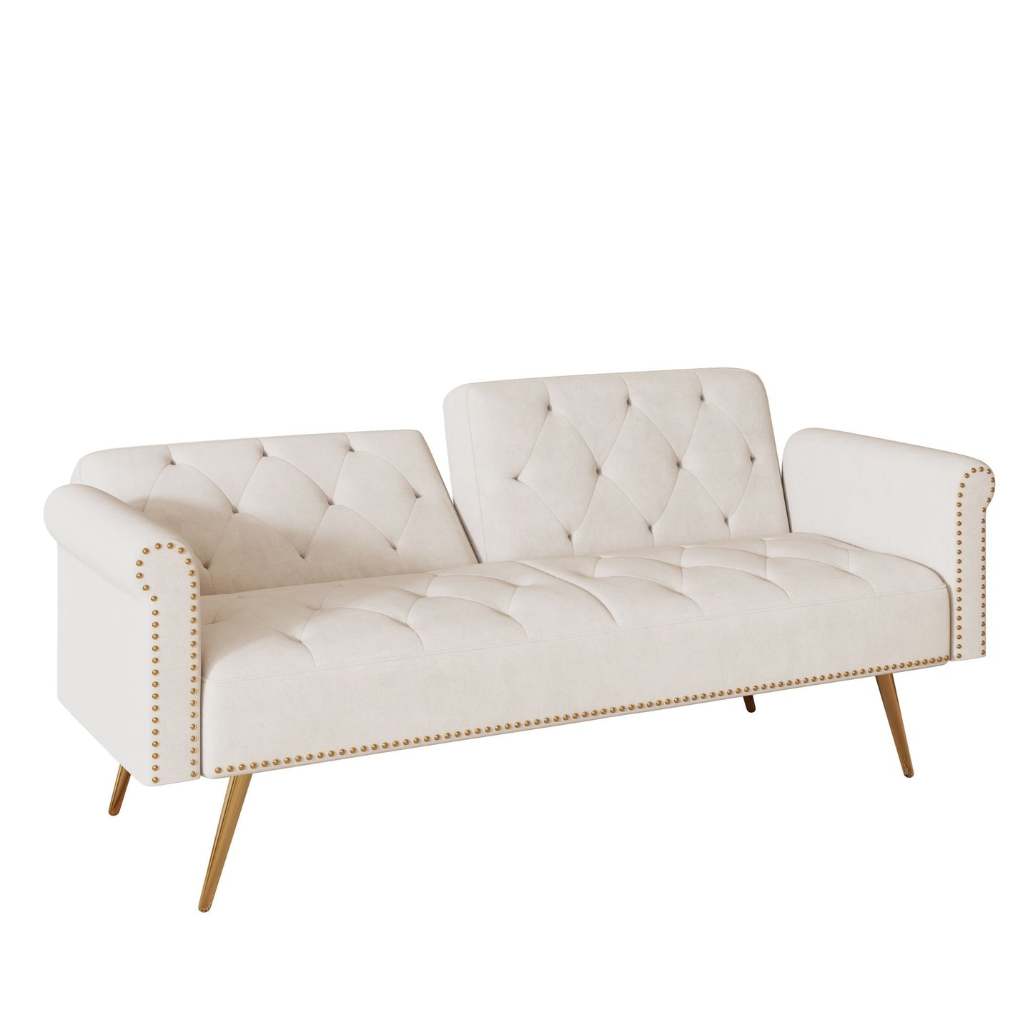 Luxurious Sofa Bed With Nail Head Trim And Matching Pillow