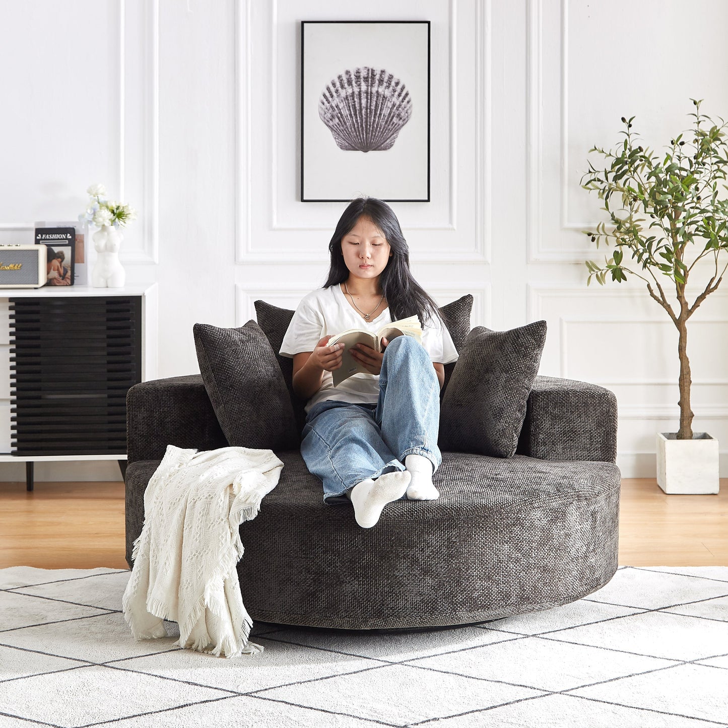 55'' Chenille Foam Single Swivel Chair