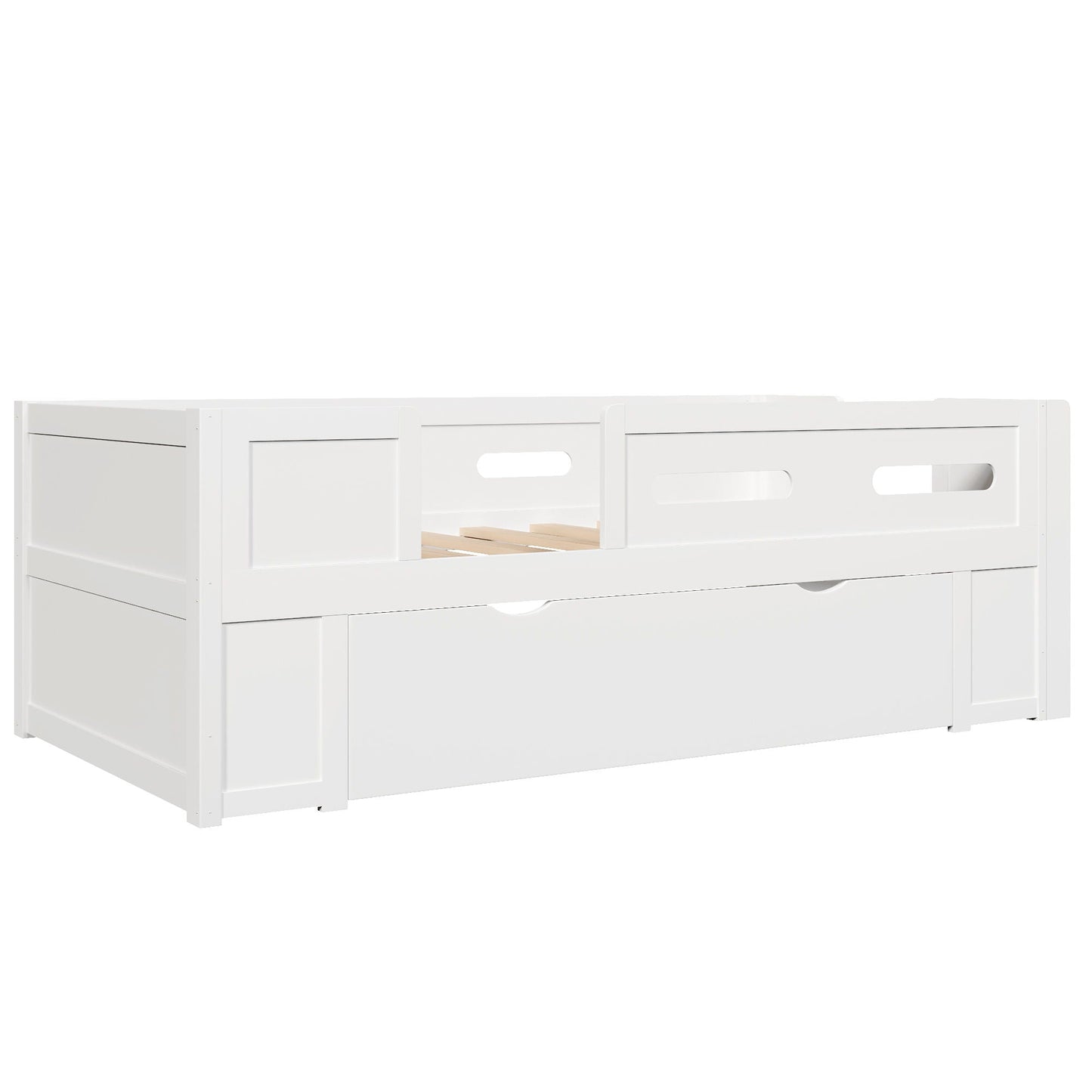 Platform Bed With Guardrail And Drawer