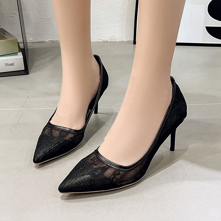 Sexy Slimming Mesh Lace Pointed Toe Stiletto Pumps For Women