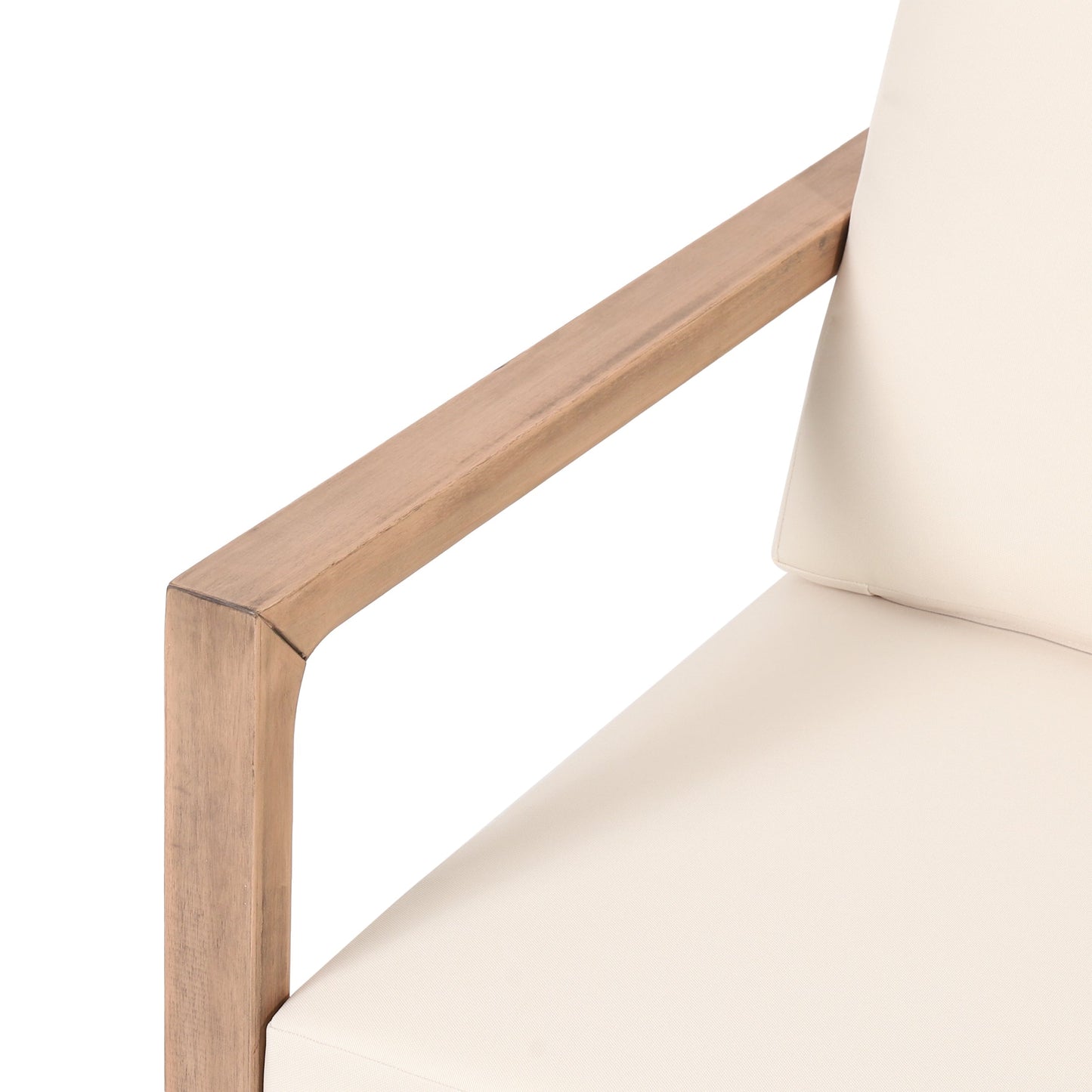 Set of 2 Outdoor Acacia Wood Patio Club Chairs with Beige Cushions