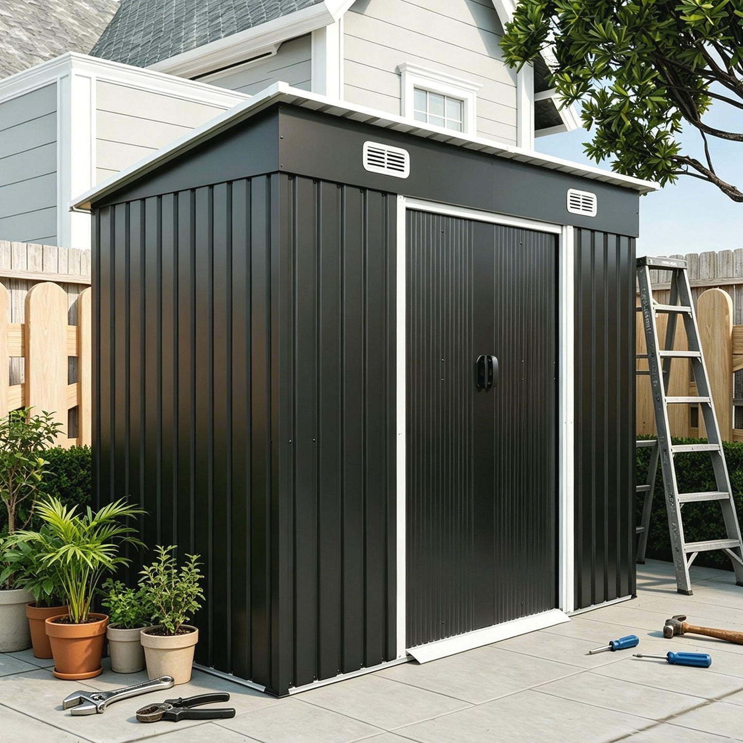 8x4ft Metal Shed with Sliding Door and Air Vents