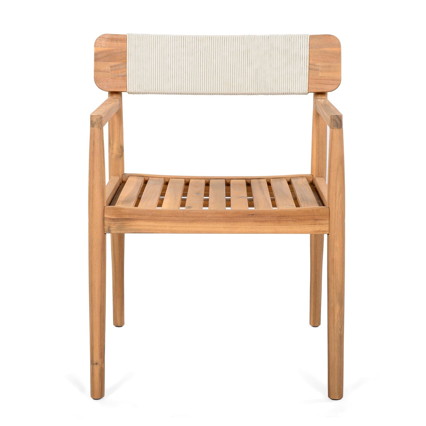 Creative Braided Acacia Wood Outdoor Dining Chairs with Armrests (Set of 2) - Teak / White