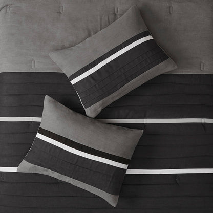 7 Pc Pieced Faux Suede Comforter Set Black Queen
