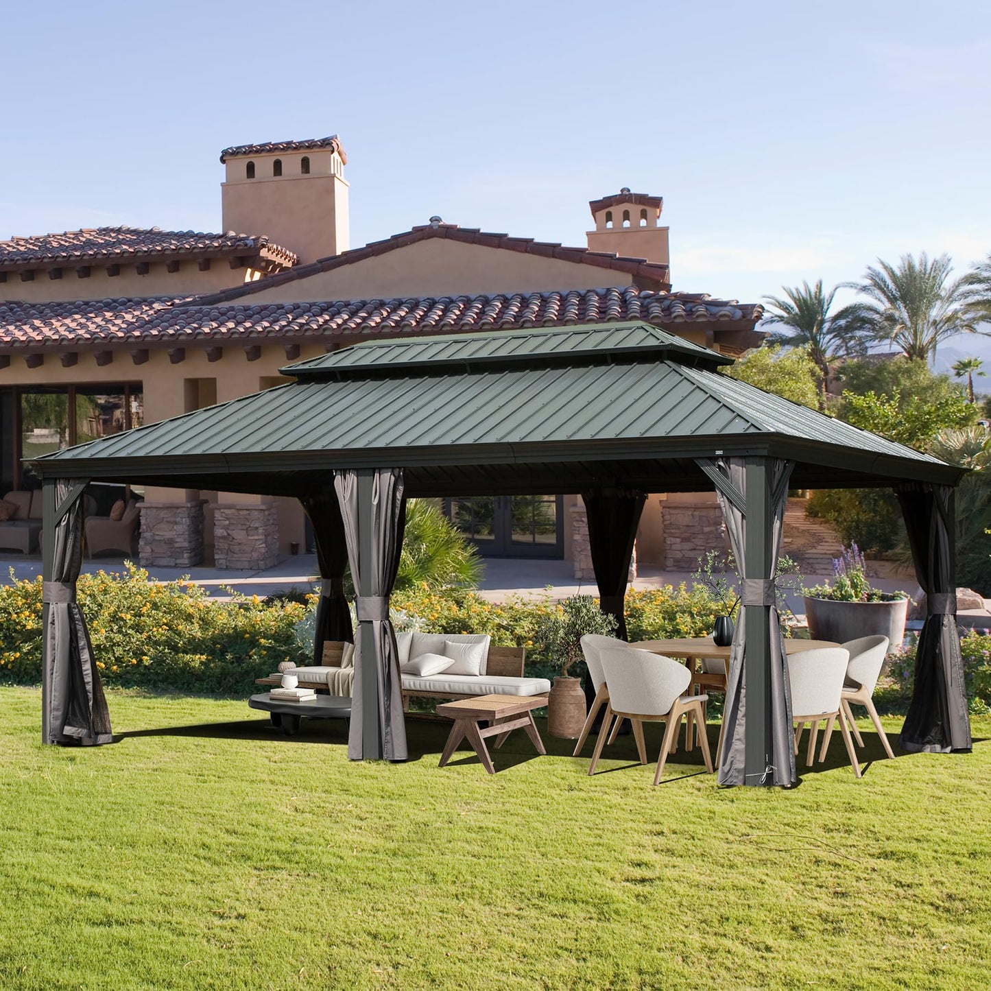 12' x 18' Hardtop Metal Gazebo with Double Roof Canopy