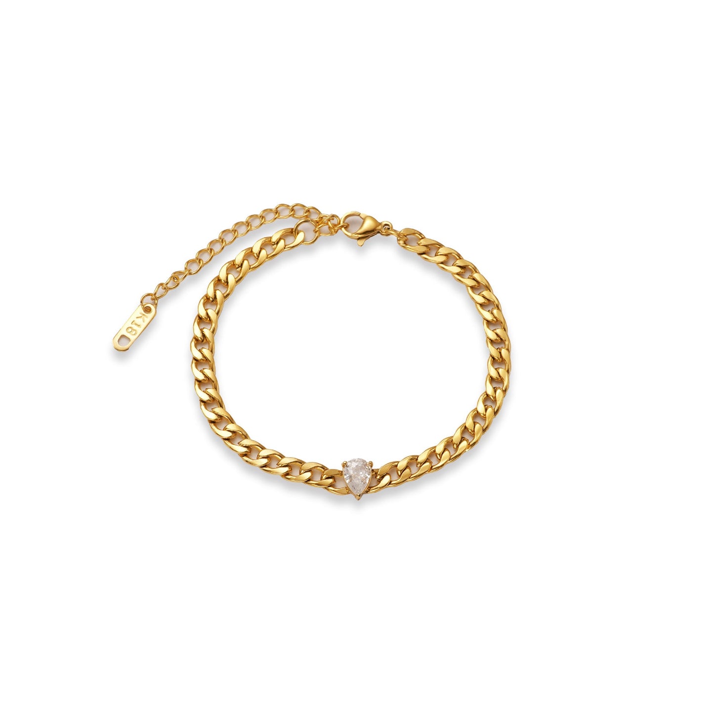 Fashion Titanium Steel Matte Chain Water Drop Zircon Bracelet Set