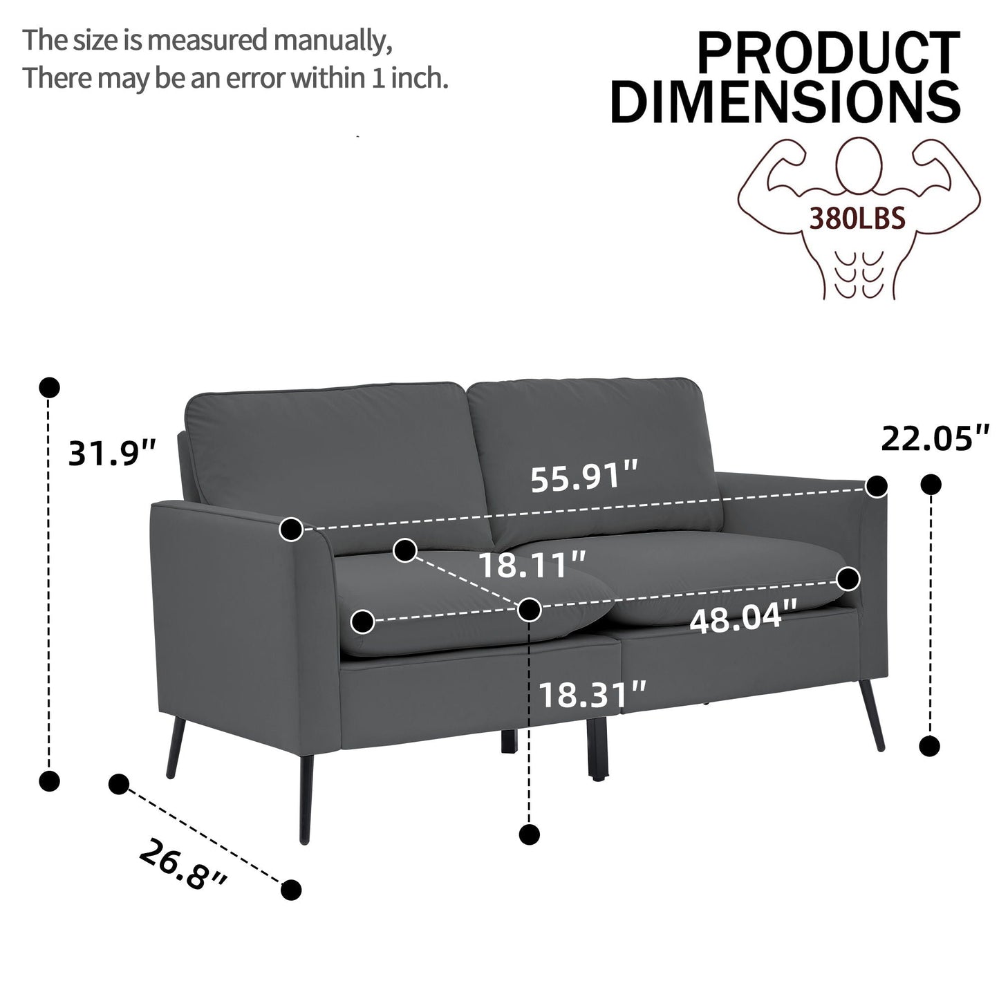Upholstered Loveseat, For Living Room