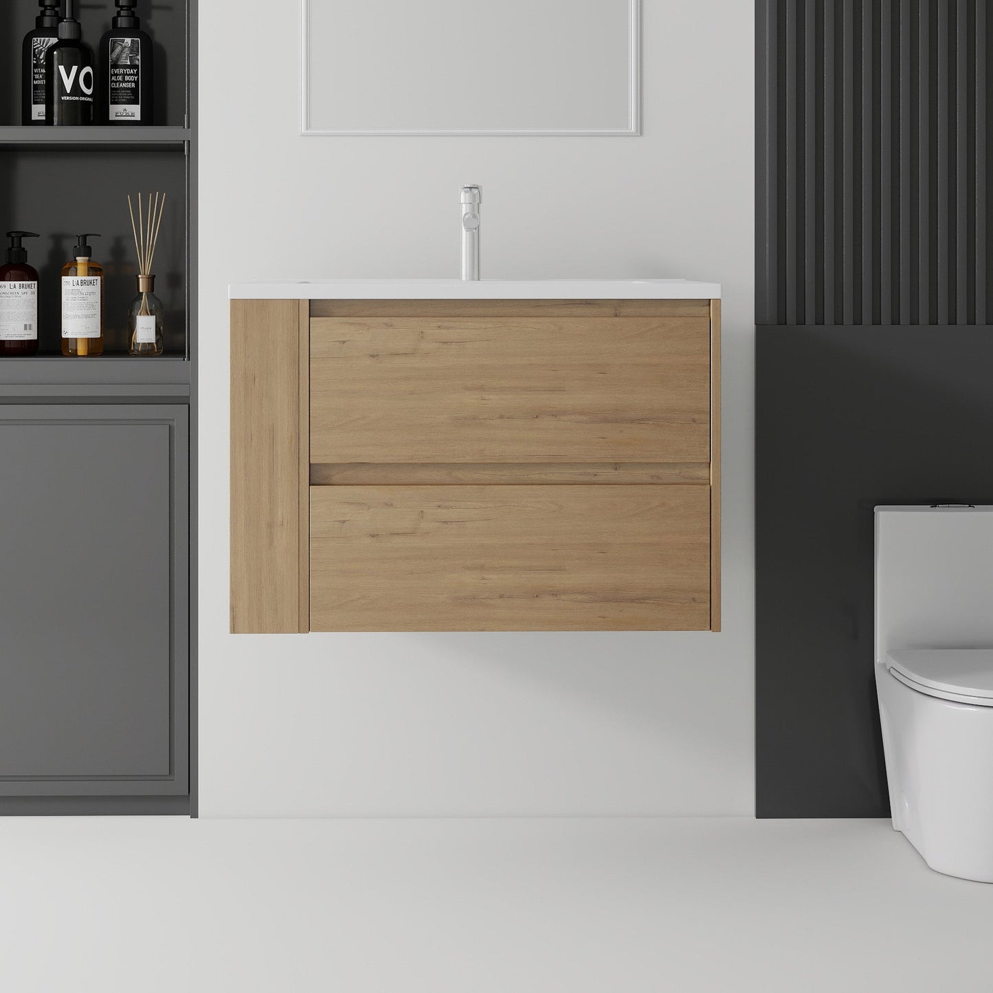 30 Inch Floating Bathroom Vanity with Sink, Soft-Close Drawer, Ceramic Sink, Plywood