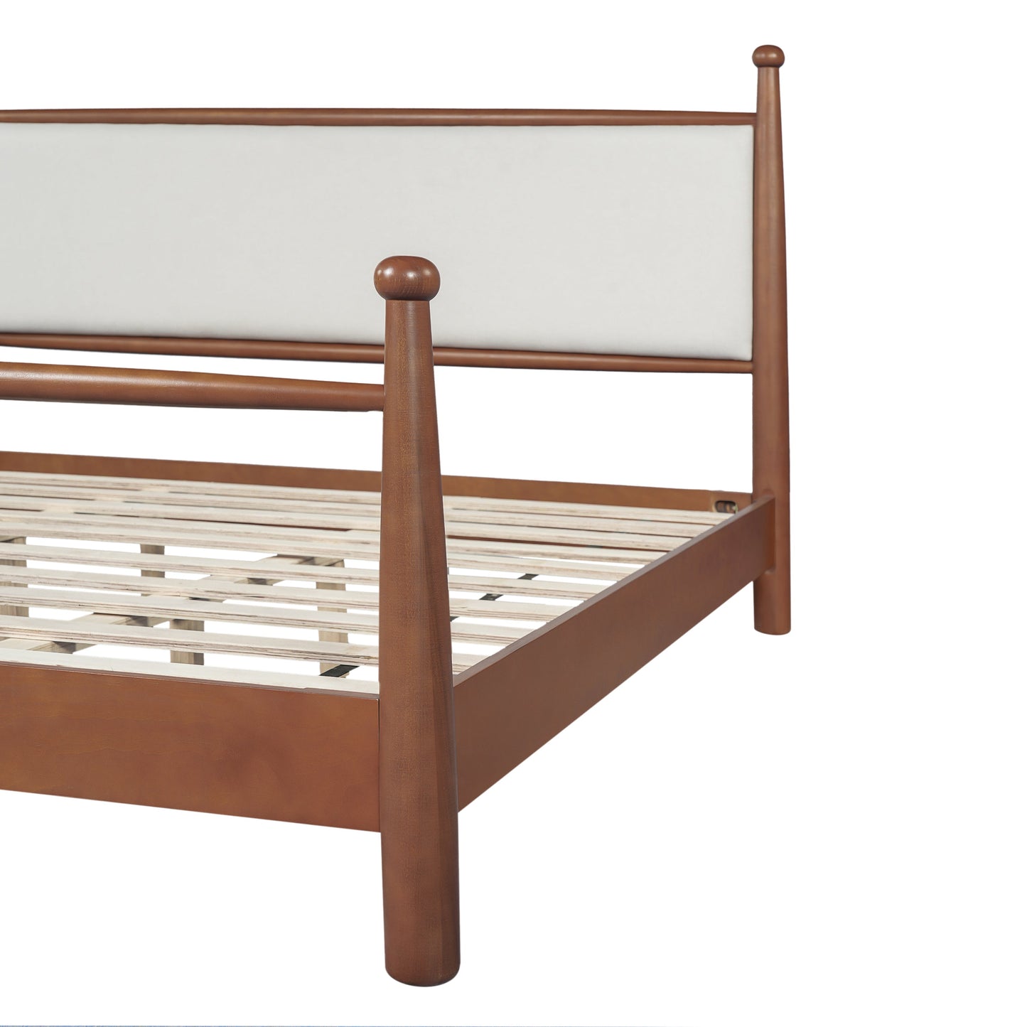 Solid Poplar & Plywood Bed Frame with Upholstered Headboard, King
