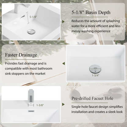 24" Wall-Mounted Bathroom Vanity with Sink