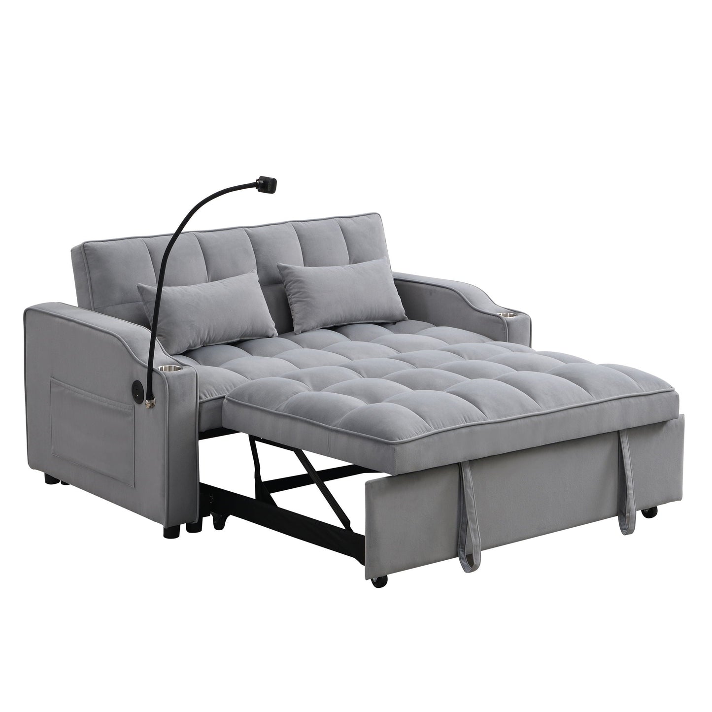 Modern Loveseat With Pullout Bed, Adjustable Reclining Backrest