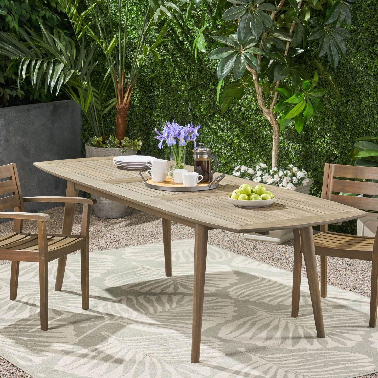 Placidity Outdoor Expandable Dining Table with Slatted Tabletop and Tapered Legs