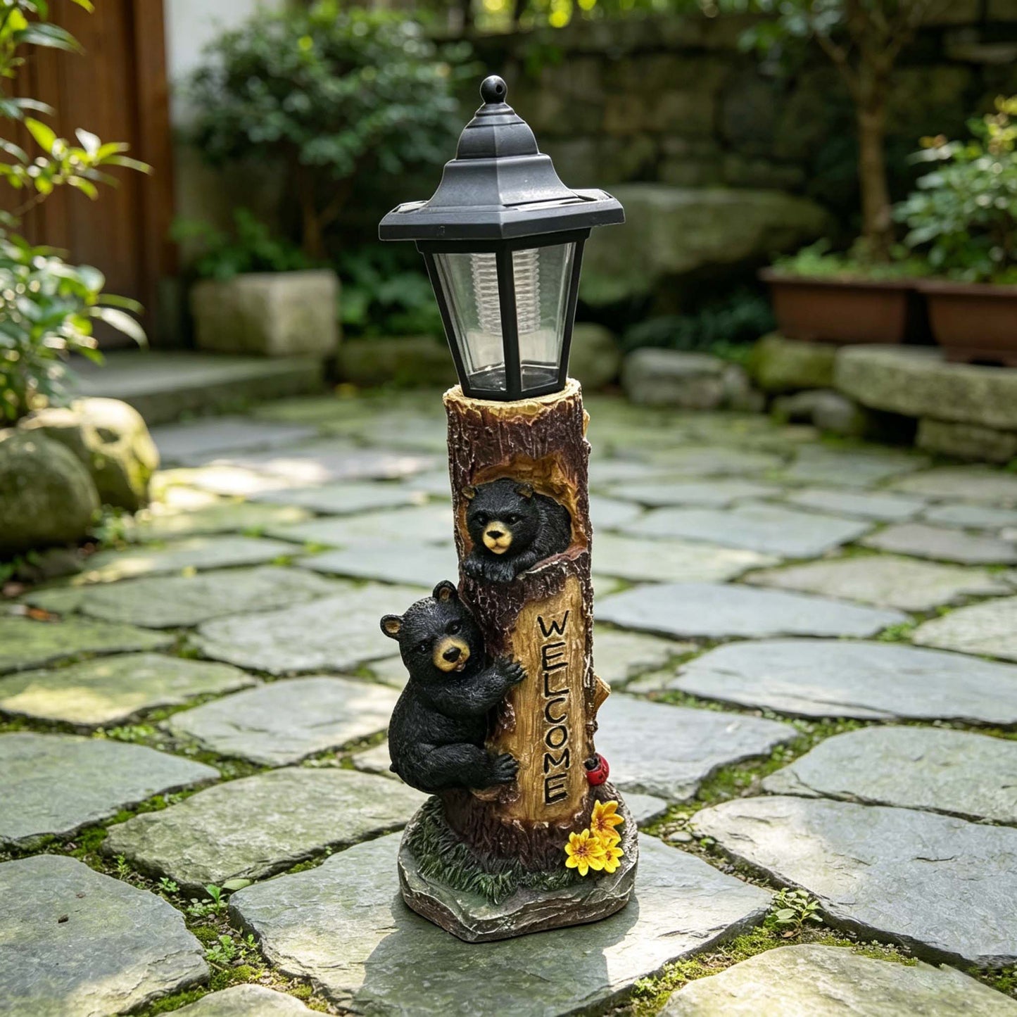 Solar-Powered Bear Welcome Statue