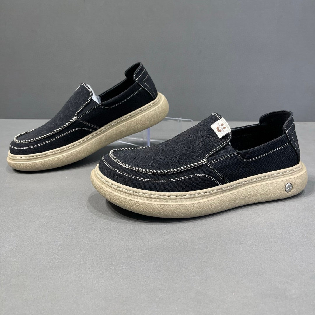 New Summer Men's Canvas Shoes, Thick Sole Light Skate Shoes, Wide Toe Casual Sneakers