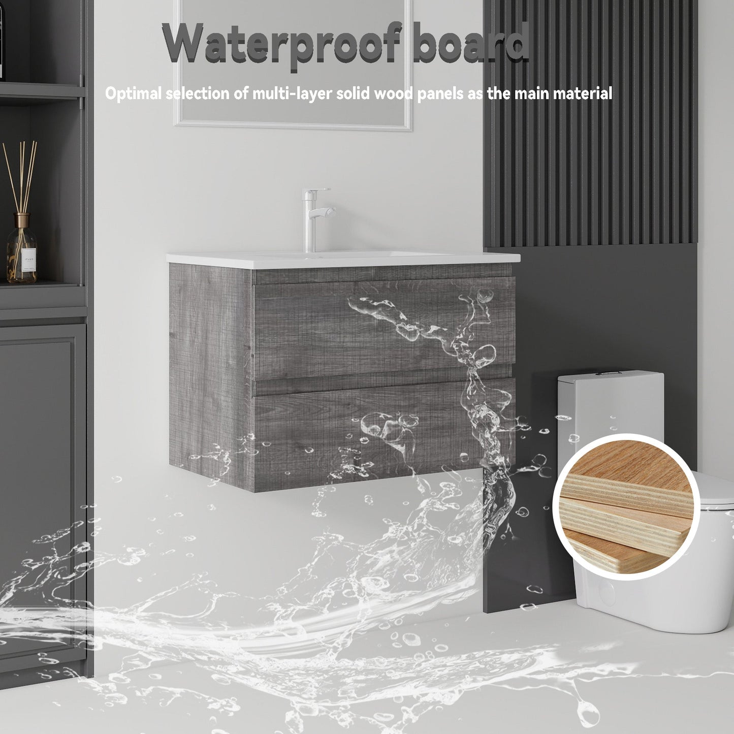 24 Inch Floating Bathroom Vanity with Sink, Soft-Close Drawer, Ceramic Sink, Plywood