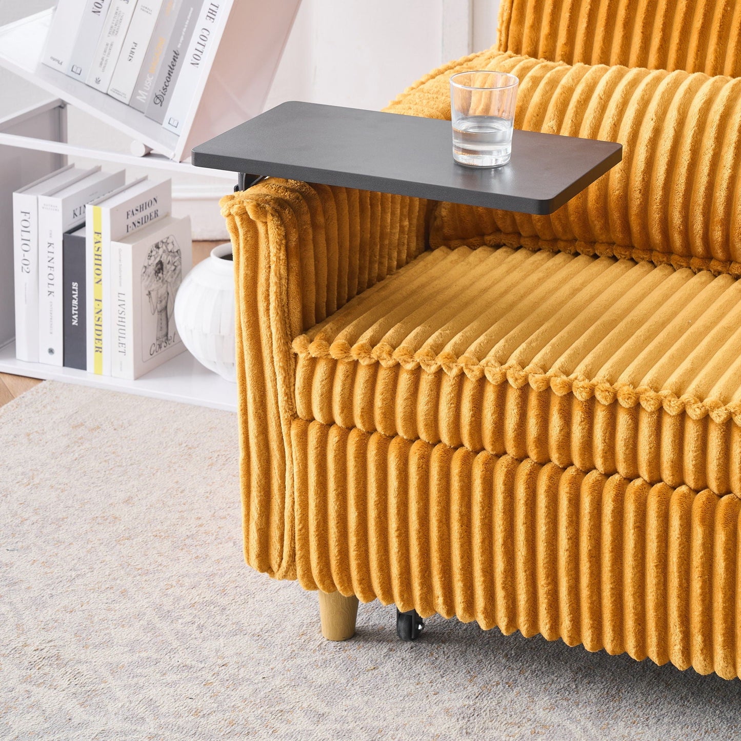 Pull Out Sofa With Movable Tabletop And USB Ports
