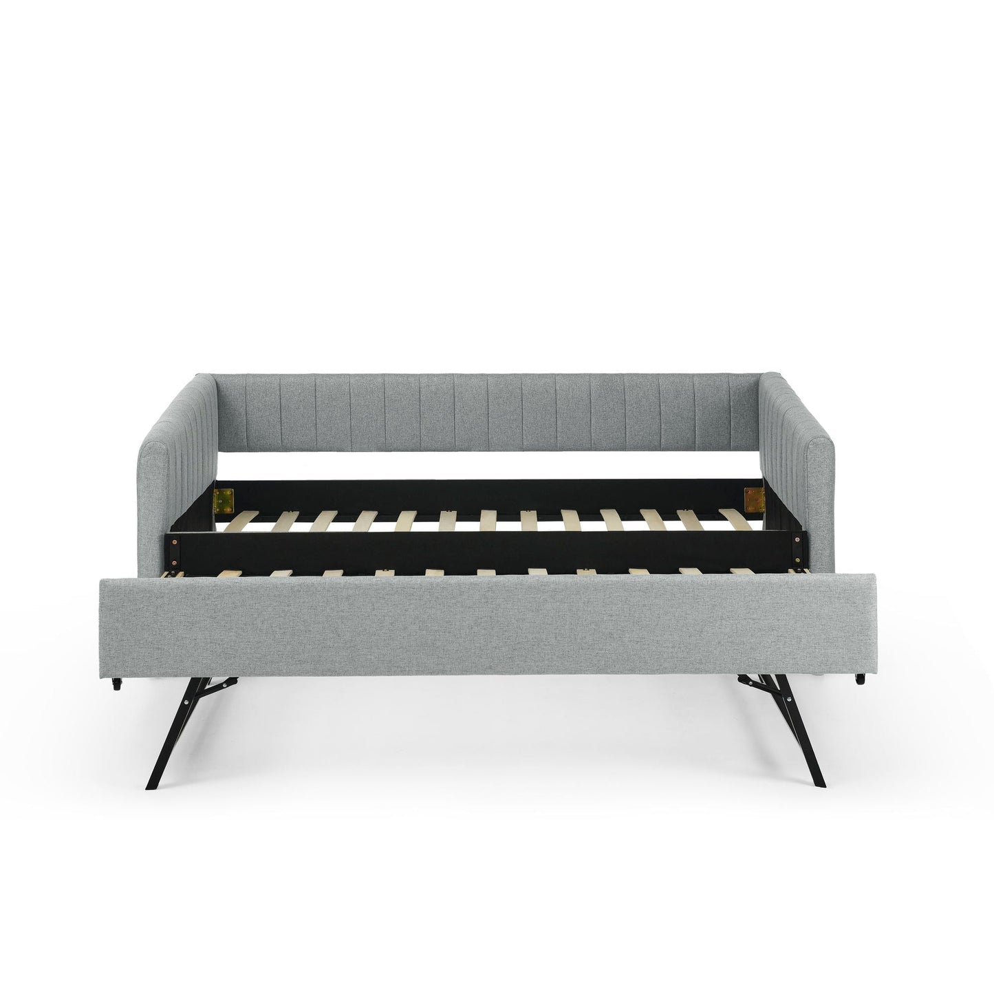 Upholstered Daybed With Trundle With Vertical Stripes