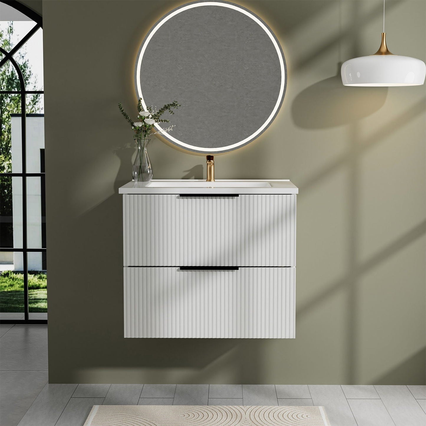 Modern Wall Mounted Floating Bathroom Vanity With Sink And Drawers