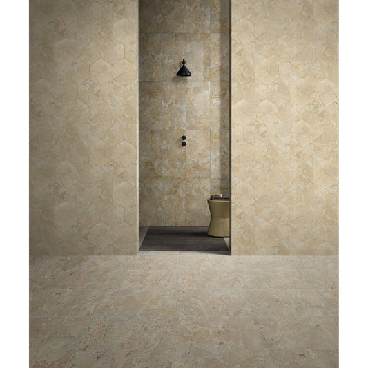 Marble Tile For Floor And Wall Honed 12 x 24" Stone (Set of 4) - Beige / Gold