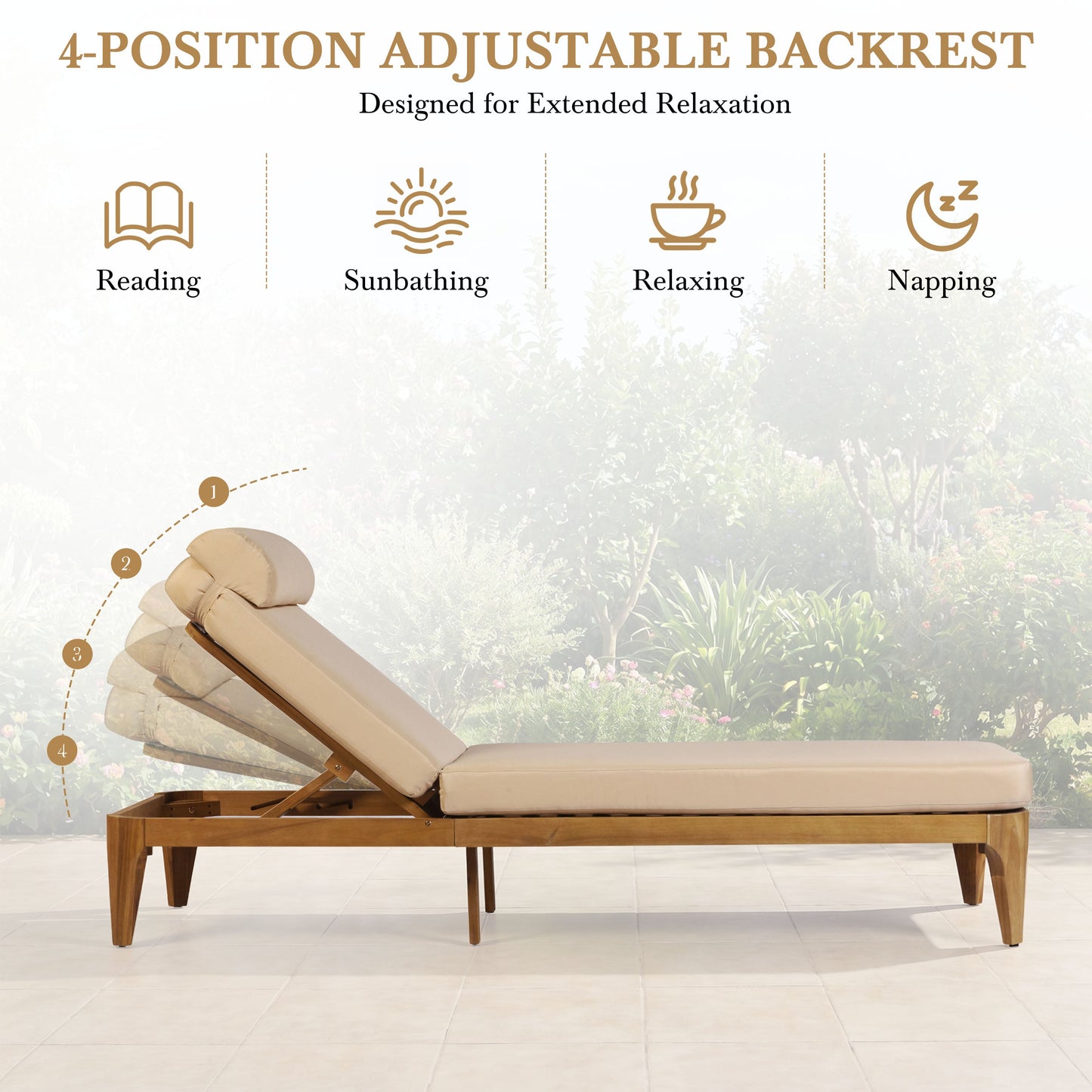 TOPMAX Acacia Wood Chaise Lounge