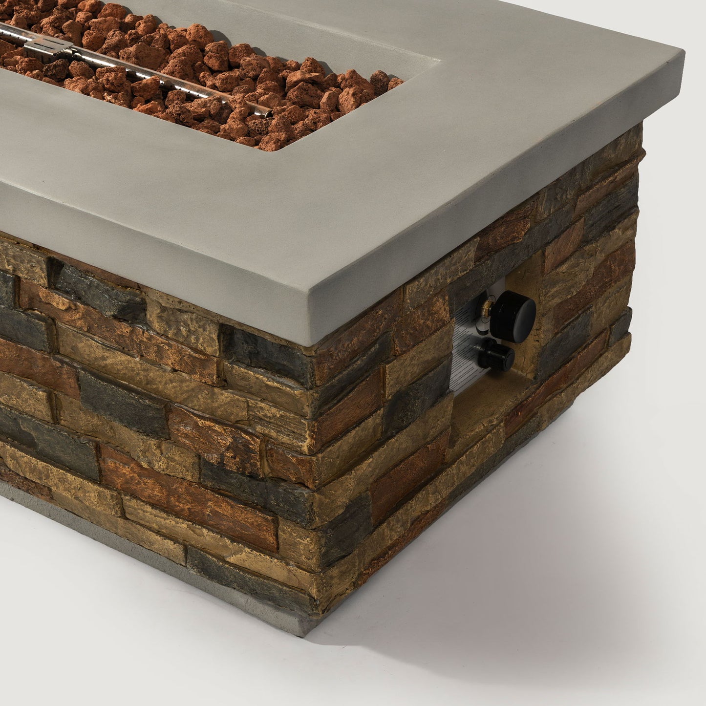 Propane Gas Fire Pit Table, 60000 Btu Rectangular For Outside Patio - Sandstone