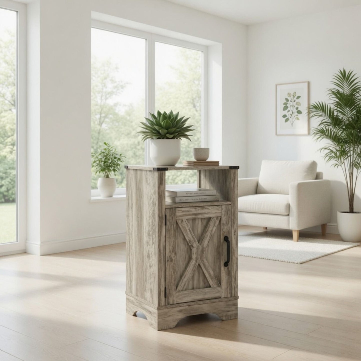 Farmhouse Nightstand, Charging Station & Storage