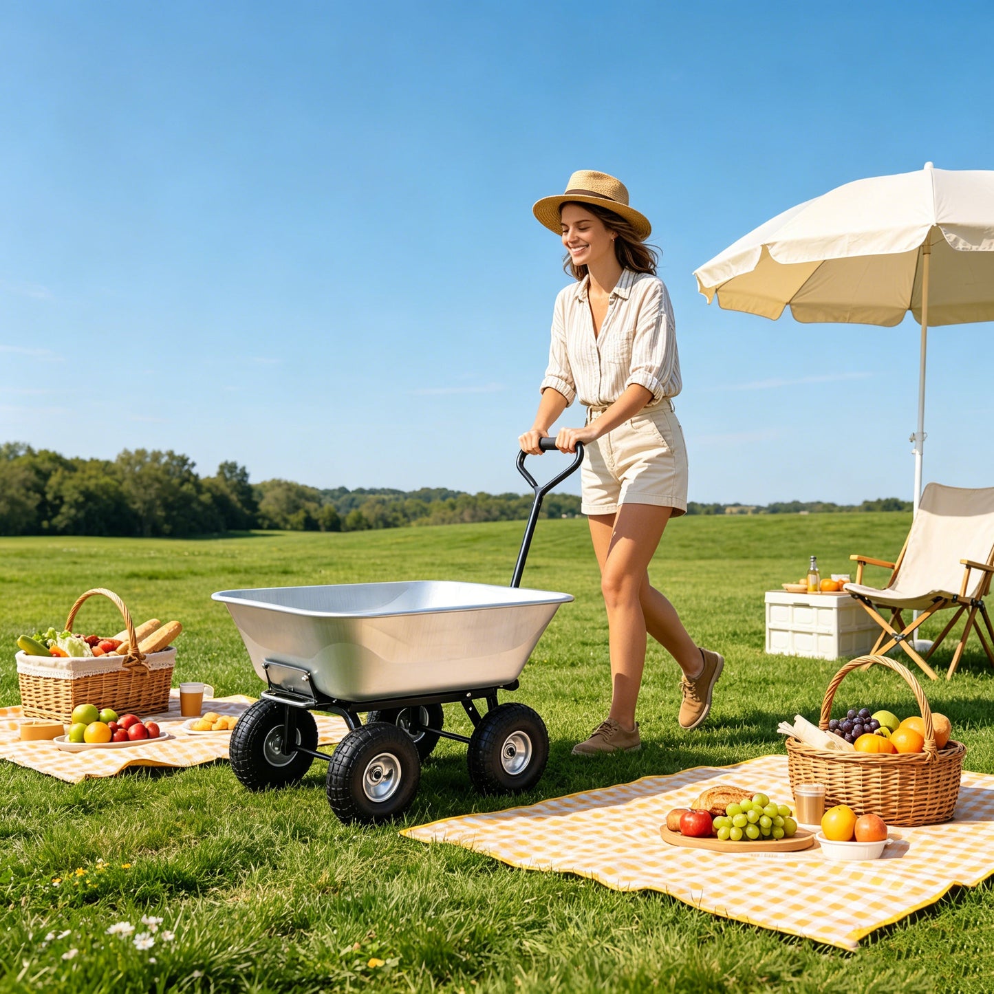 Folding Poly Garden Dump Truck with Steel Frame and Pneumatic Tires