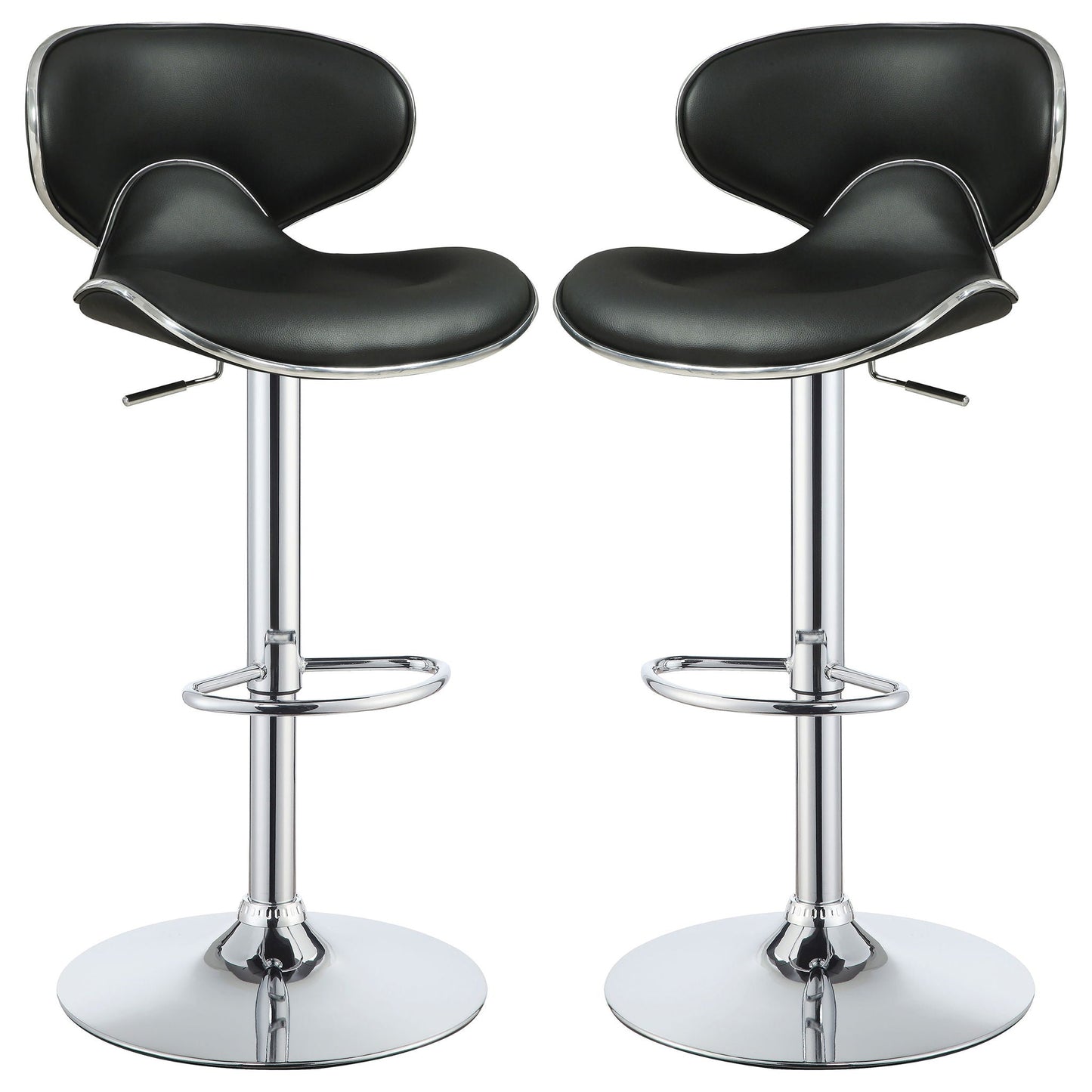 Bar Stool With Curved Design, Height Adjustable & Swivel Base (Set of 2) - Black