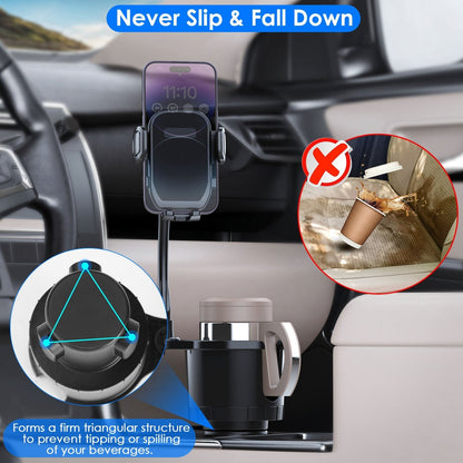 2 In 1 Car Cup Phone Holder Automotive Drink Holder with 360¡ Rotating Gooseneck Phone Mount Adjustable Base Fit for Most Phones Cups Vehicles