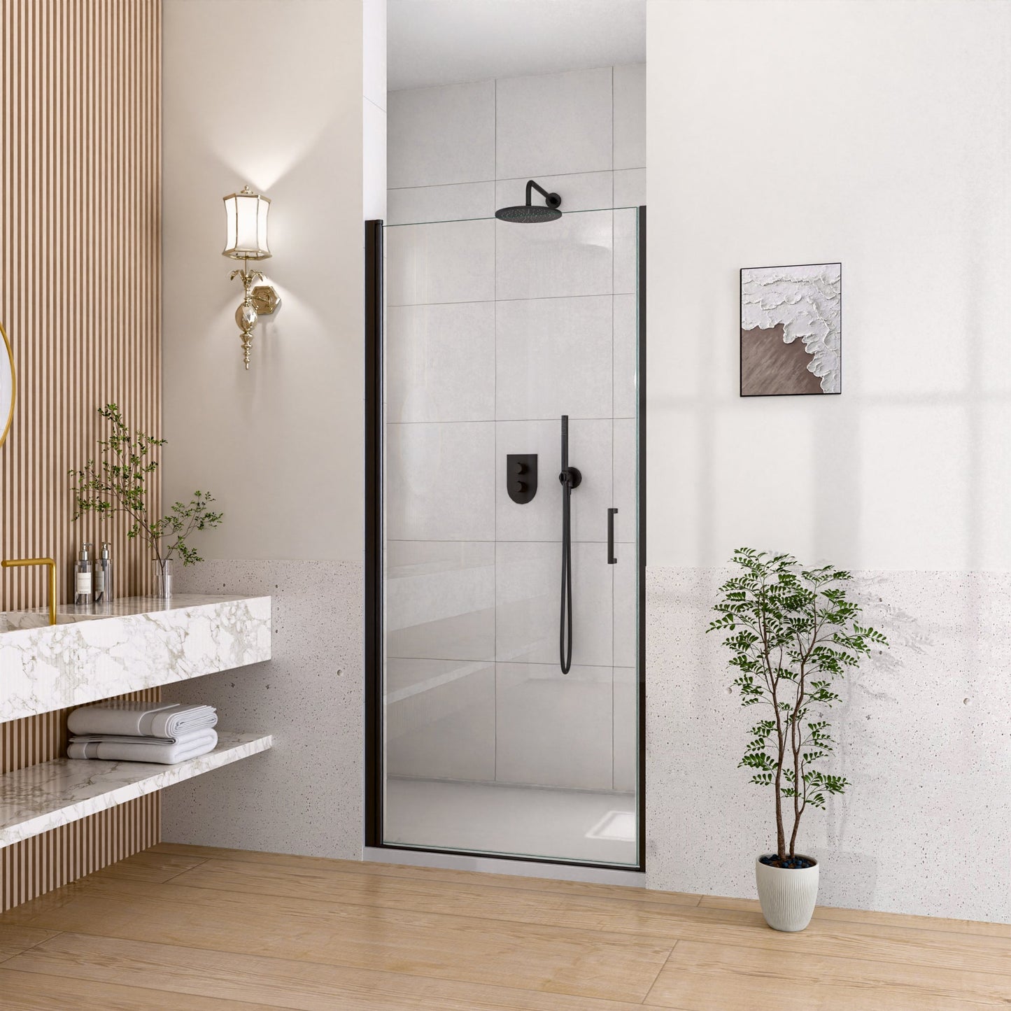 24" W x 72" H Semi-Frameless Circular Pivot Shower Door in Matte Black