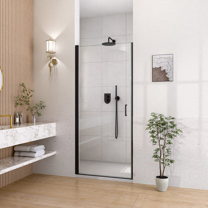 24" W x 72" H Semi-Frameless Circular Pivot Shower Door in Matte Black