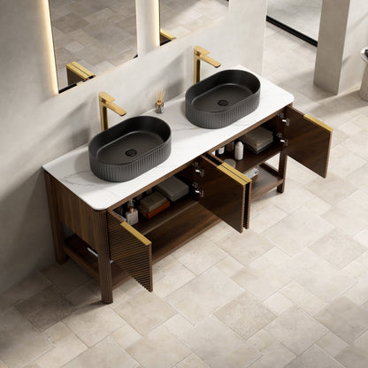 Indigo 60" Bathroom Vanity with Sintered Stone Countertop and Vessel Sink