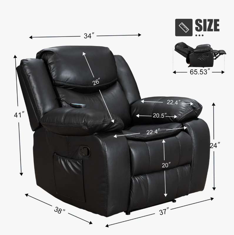 Black Color Air Leather Recliner Chair with Vibration and Heating