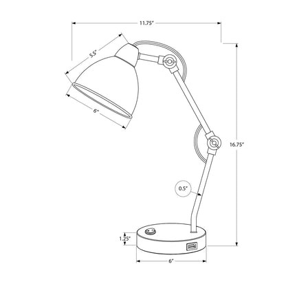 Lighting, Table Lamp, USB Port Included, Nickel Metal, Nickel Shade, Modern - Silver