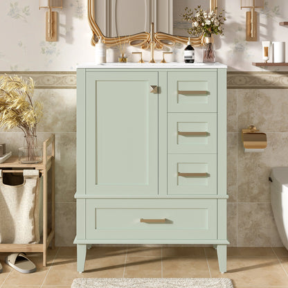 24.8" Bathroom Vanity with Ceramic Sink, Modern Freestanding Cabinet