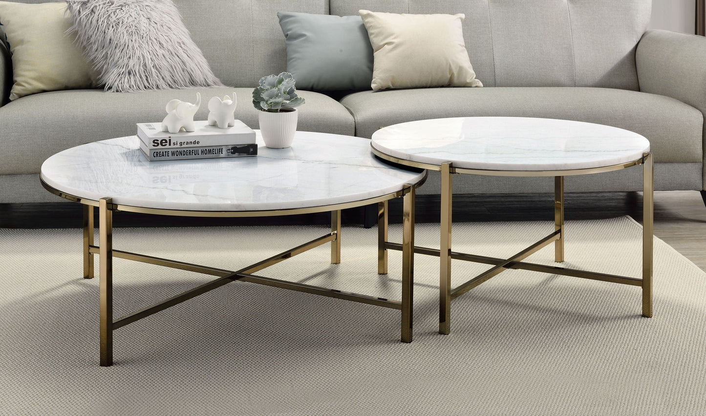 Zaidee Marble Top Nickel Nesting Table Set - White