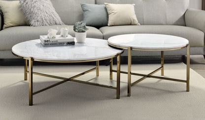 Zaidee Marble Top Nickel Nesting Table Set - White